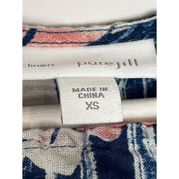 J Jill Pure Jill Linen Sleeveless Floral Blouse Navy Blue Lightweight Top XS - Picture 3 of 8